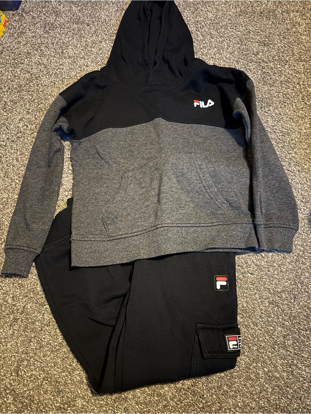 Fila Kids Black and Gray Colorblock Hoodie & Jogger Pajama Set